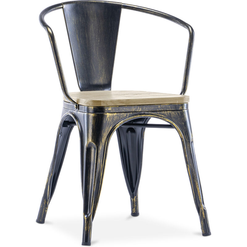 Dining Chair with Armrests - Industrial Design - Wood and Steel - New Edition - Stylix Metallic bronze