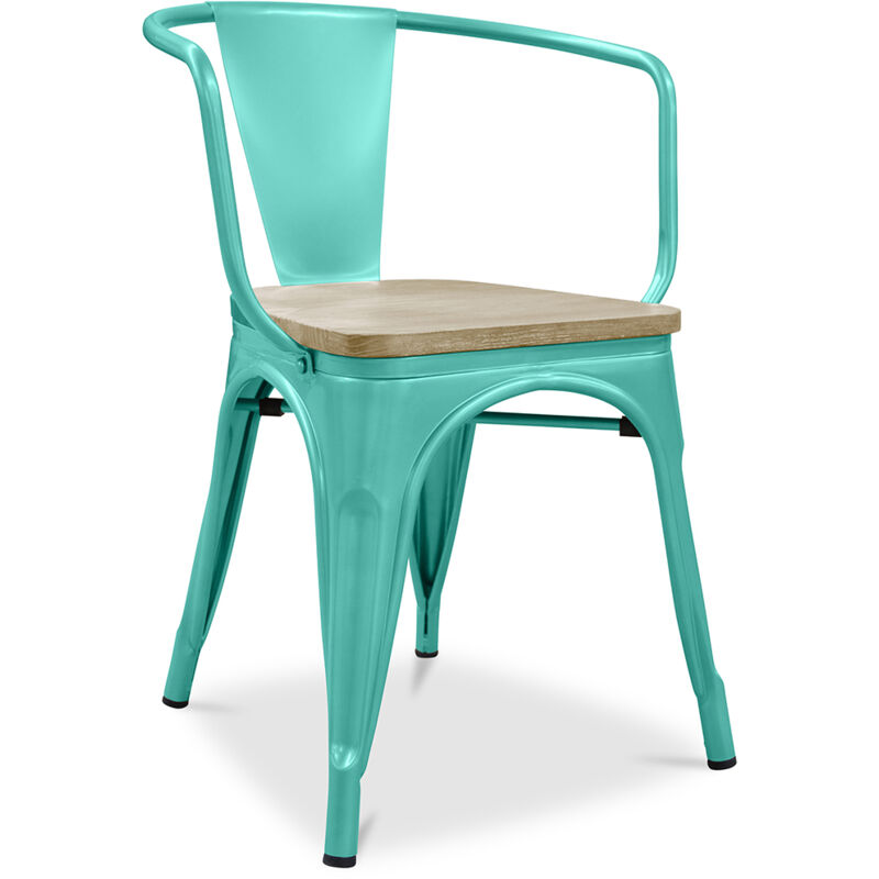 Dining Chair with Armrests - Industrial Design - Wood and Steel - New Edition - Stylix Pastel green