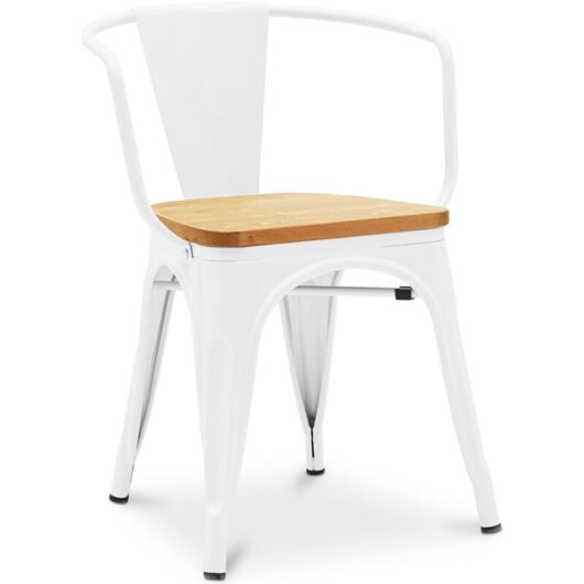 Dining Chair with Armrests - Industrial Design - Wood and Steel - New Edition - Stylix White