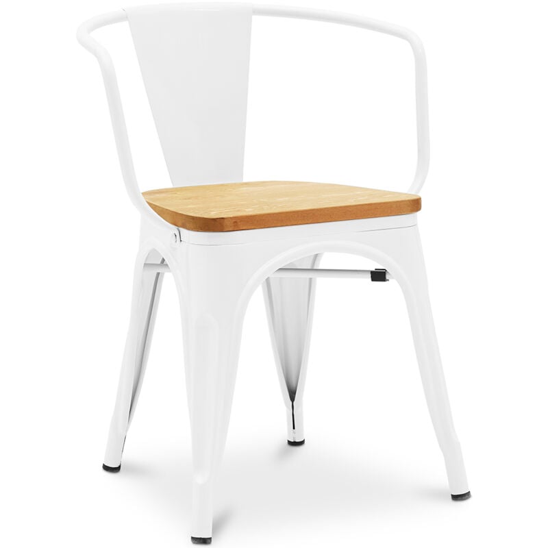 Dining Chair with Armrests - Industrial Design - Wood and Steel - New Edition - Stylix White