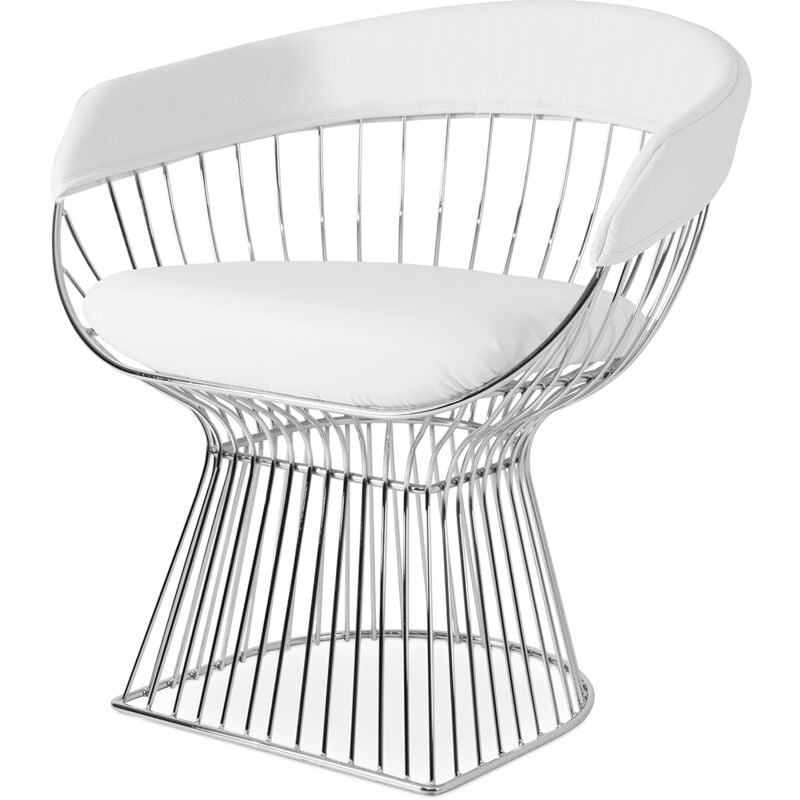 Dining Chair with Armrests - Leatherette and Metal - Barrel White