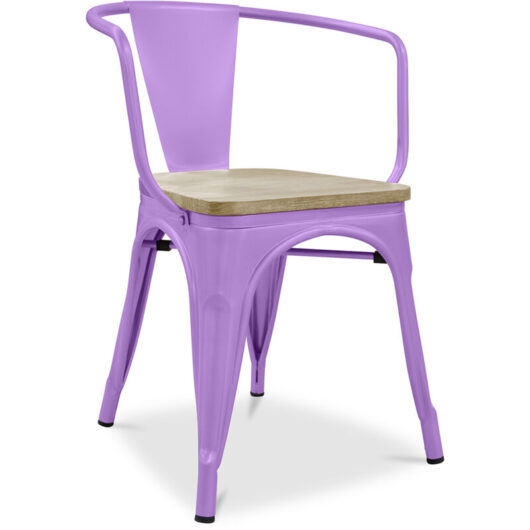 Dining Chair with Armrests - Wood and Steel - Stylix Light Purple