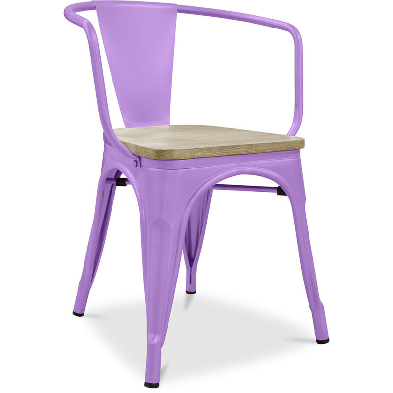 Dining Chair with Armrests - Wood and Steel - Stylix Light Purple