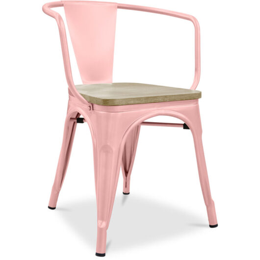 Dining Chair with Armrests - Wood and Steel - Stylix Pastel orange