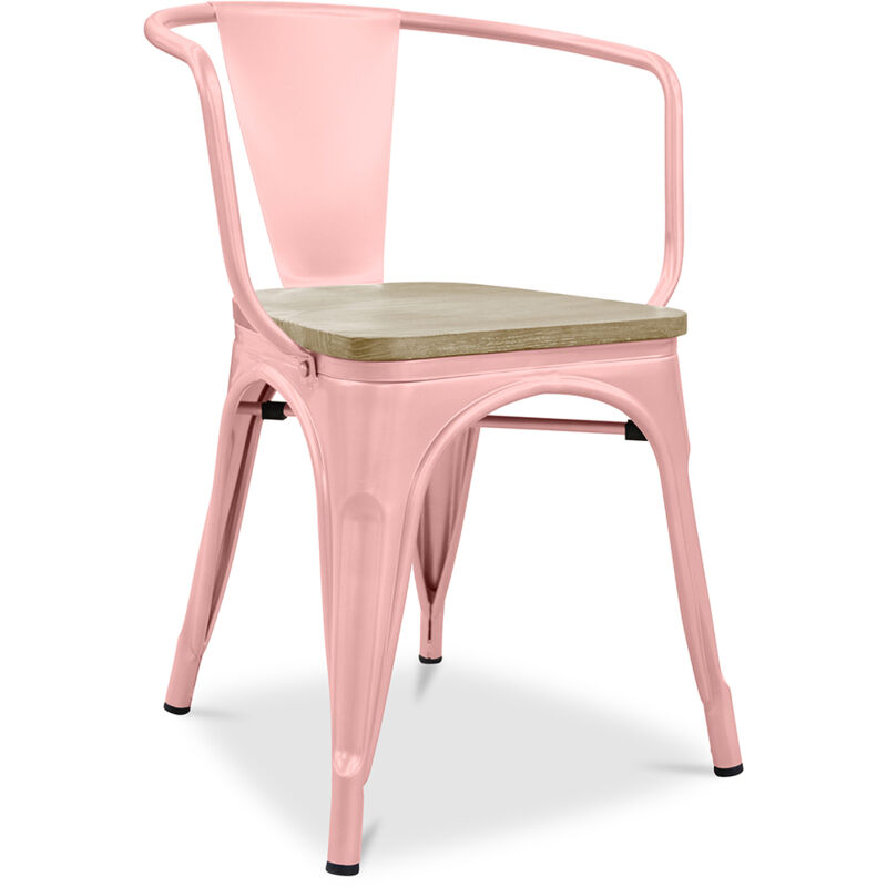 Dining Chair with Armrests - Wood and Steel - Stylix Pastel orange