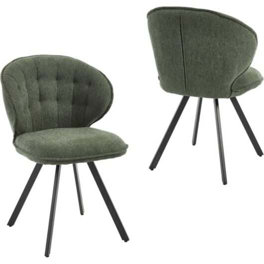 Dining Chairs 2Pcs in Chenille Fabric Modern Kitchen Chairs with Comfortable Backrest for Living Room Restaurant Cafe, Green, Wahson