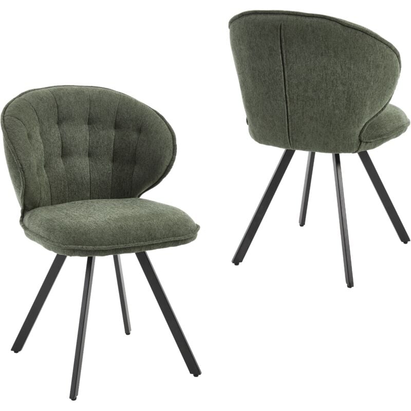 Dining Chairs 2Pcs in Chenille Fabric Modern Kitchen Chairs with Comfortable Backrest for Living Room Restaurant Cafe, Green, Wahson