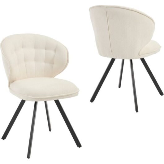 Dining Chairs 2Pcs in Chenille Fabric Modern Kitchen Chairs with Comfortable Backrest for Living Room Restaurant Cafe, White, Wahson