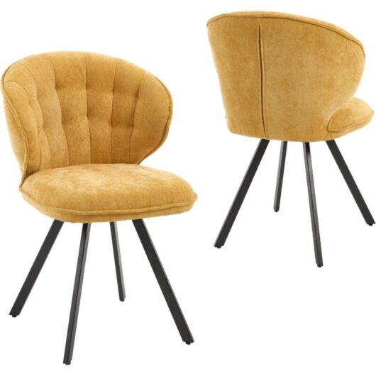Dining Chairs 2Pcs in Chenille Fabric Modern Kitchen Chairs with Comfortable Backrest for Living Room Restaurant Cafe, Yellow, Wahson