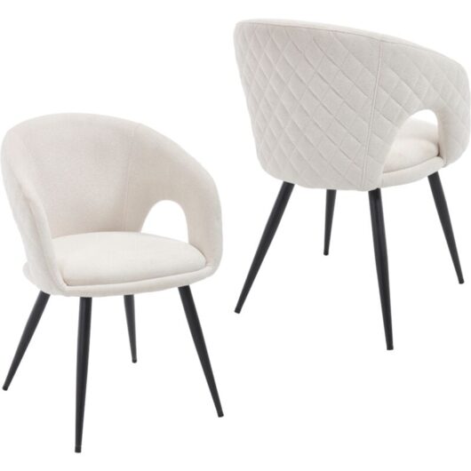 Dining Chairs 2Pcs in Chenille Padded Modern Kitchen Chairs with Grids-Designed Backrest for Living Room Restaurant Cafe, Beige, Wahson