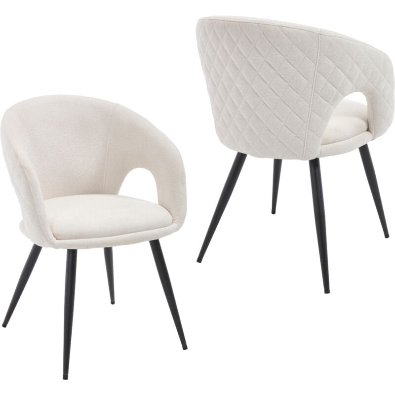 Dining Chairs 2Pcs in Chenille Padded Modern Kitchen Chairs with Grids-Designed Backrest for Living Room Restaurant Cafe, Beige, Wahson