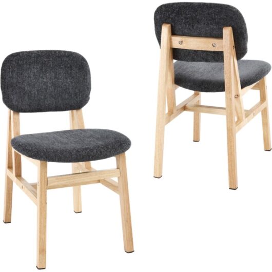 Dining Chairs 2Pcs in Chenille Seat Padded Rustic Kitchen Chairs in Wood Frame for Kitchen Restaurant, Gray, Wahson