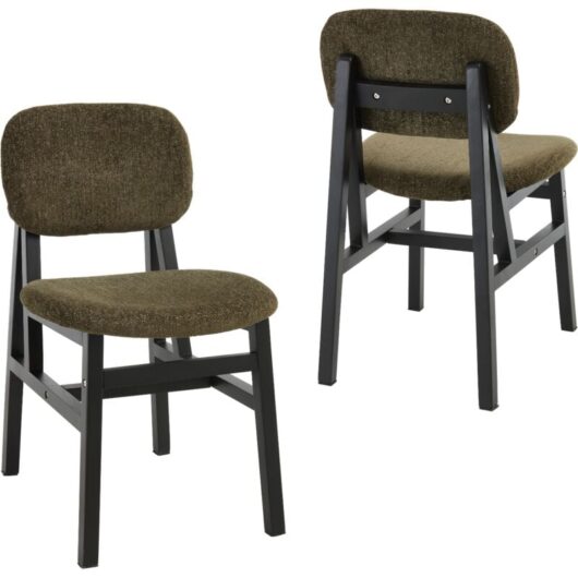 Dining Chairs 2Pcs in Chenille Seat Padded Rustic Kitchen Chairs in Wood Frame for Kitchen Restaurant, Green, Wahson