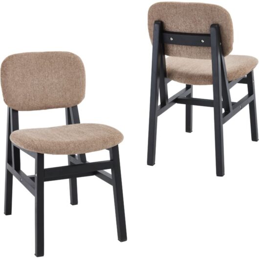 Dining Chairs 2Pcs in Chenille Seat Padded Rustic Kitchen Chairs in Wood Frame for Kitchen Restaurant, Light Brown, Wahson