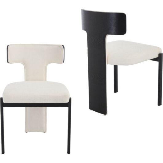 Dining Chairs 2Pcs in Chenille Upholstered Modern Simple Kitchen Chairs with Wooden Backrest for Living Room Restaurant, White, Wahson