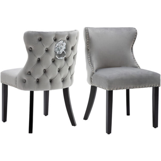 Dining Chairs 2Pcs in Velvet Upholstered Leisure Chairs with Wood Legs for Kitchen Living Room Restaurant, Gray, Wahson