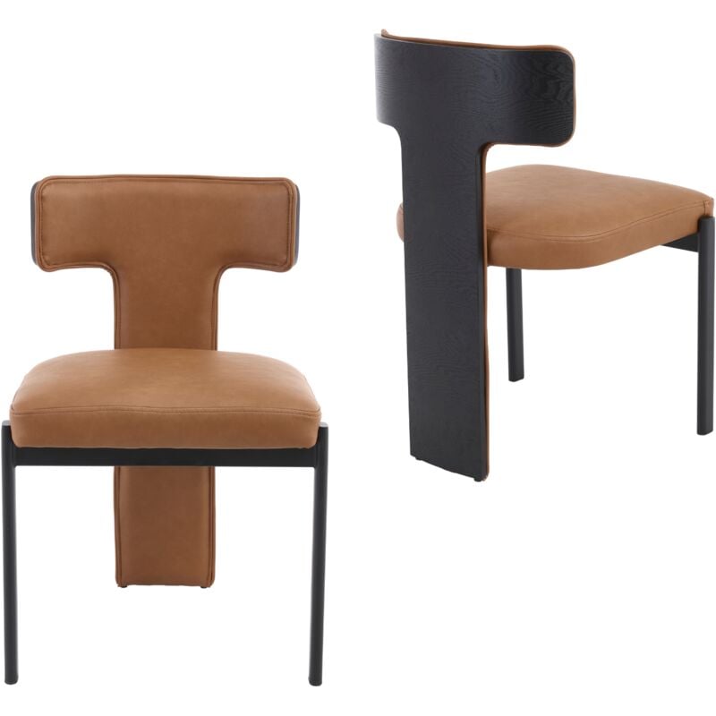 Dining Chairs 2Pcs in pu Leather Upholstered Modern Simple Kitchen Chairs with Wooden Backrest for Living Room Restaurant, Brown, Wahson
