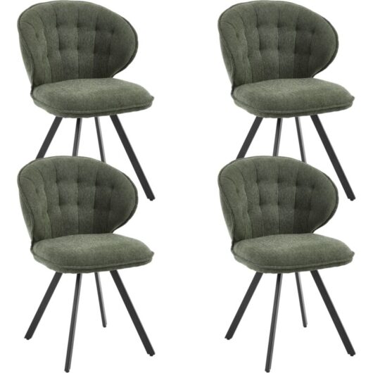 Dining Chairs 4Pcs in Chenille Fabric Modern Kitchen Chairs with Comfortable Backrest for Living Room Restaurant Cafe, Green, Wahson