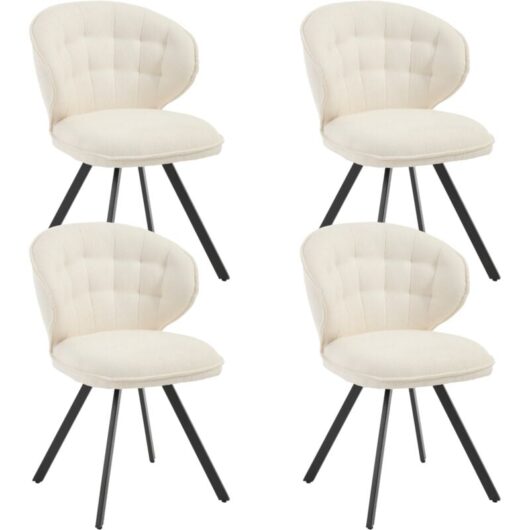 Dining Chairs 4Pcs in Chenille Fabric Modern Kitchen Chairs with Comfortable Backrest for Living Room Restaurant Cafe, White, Wahson