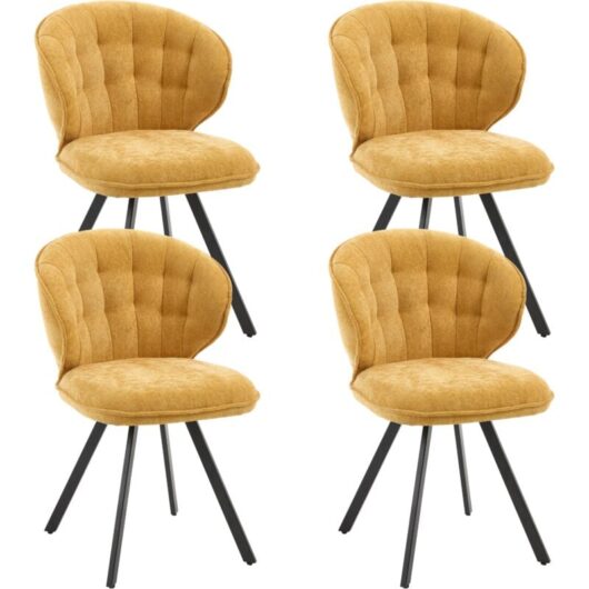 Dining Chairs 4Pcs in Chenille Fabric Modern Kitchen Chairs with Comfortable Backrest for Living Room Restaurant Cafe, Yellow, Wahson