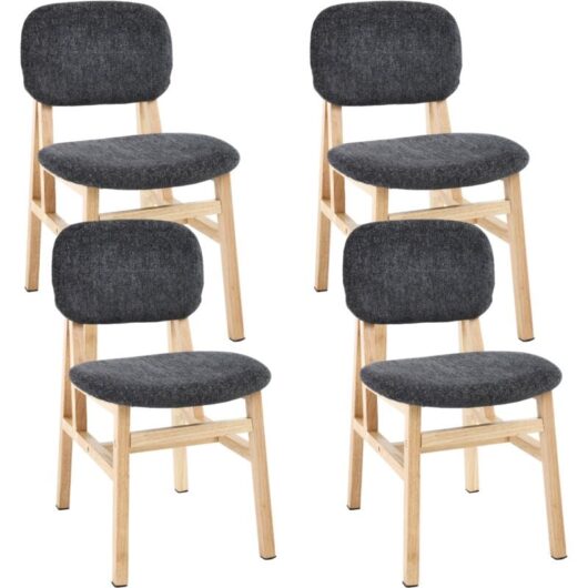 Dining Chairs 4Pcs in Chenille Seat Padded Rustic Kitchen Chairs in Wood Frame for Kitchen Restaurant, Gray, Wahson