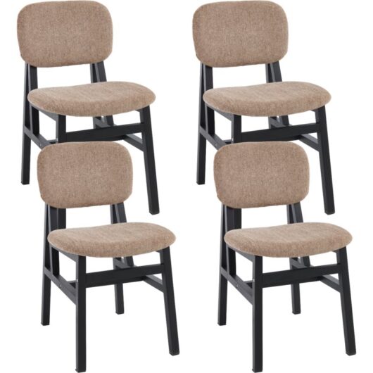 Dining Chairs 4Pcs in Chenille Seat Padded Rustic Kitchen Chairs in Wood Frame for Kitchen Restaurant, Light Brown, Wahson