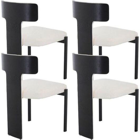 Dining Chairs 4Pcs in Chenille Upholstered Modern Simple Kitchen Chairs with Wooden Backrest for Living Room Restaurant, White, Wahson