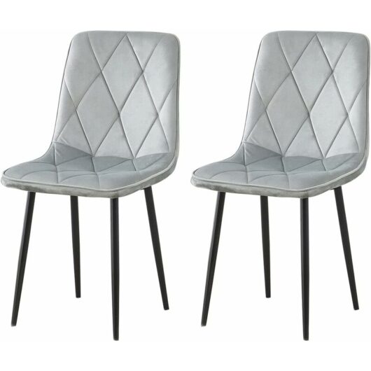 Dining Chairs Set of 2, Velvet Cover Chair for Dining Room, Chairs Set for Commercial Restaurants & Café (Light Grey Rhombus Button)
