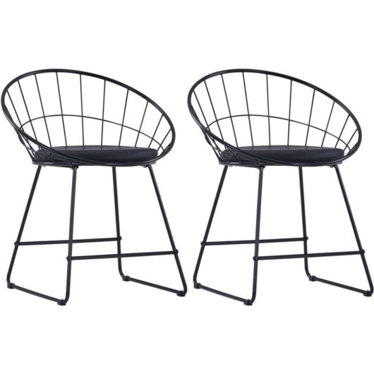 Dining Chairs with Faux Leather Seats 2 pcs Black Steel vidaXL