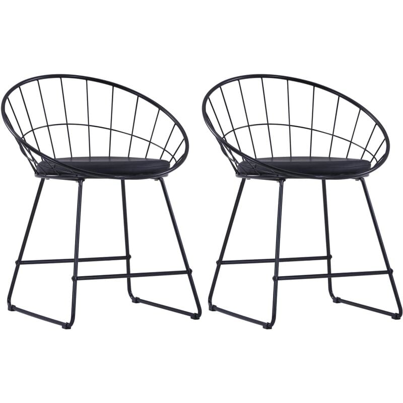 Dining Chairs with Faux Leather Seats 2 pcs Black Steel vidaXL