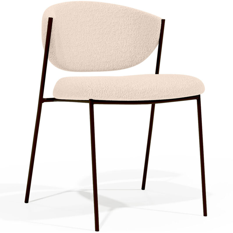 Dining chair - Upholstered in Bouclé Fabric - Black Metal - Seda Ivory