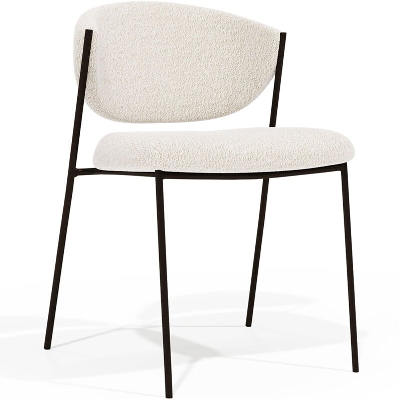 Dining chair - Upholstered in Bouclé Fabric - Black Metal - Seda White