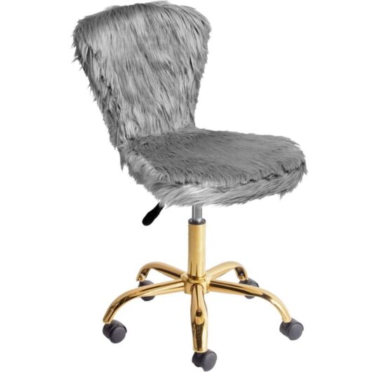 Elegant Swivel Office Chair Adjustable Height Faux Fur Grey Margate