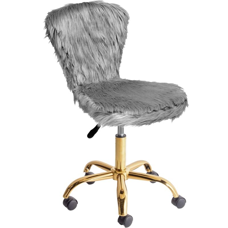 Elegant Swivel Office Chair Adjustable Height Faux Fur Grey Margate