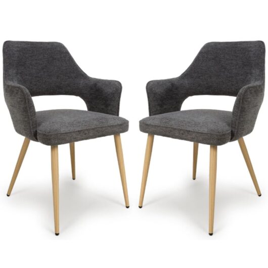 Eureka Dark Grey Fabric Dining Chairs With Oak Legs In Pair