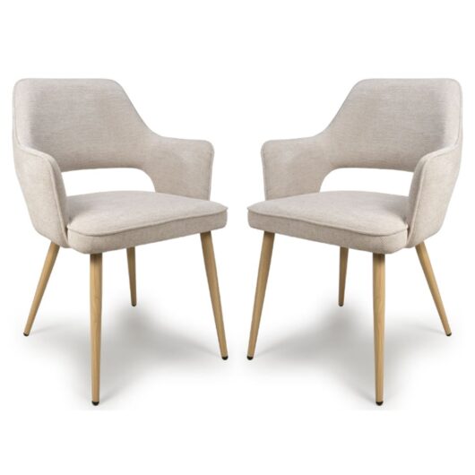 Eureka Natural Fabric Dining Chairs With Oak Legs In Pair