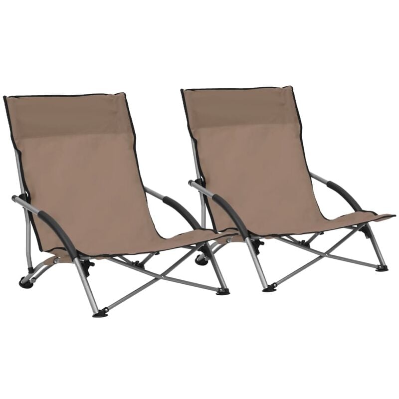 Folding Beach Chairs 2 pcs Taupe Fabric vidaXL