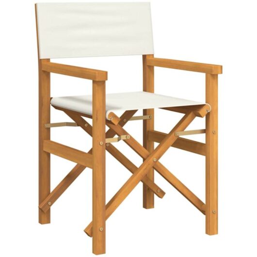 Folding Director's Chair Cream Solid Wood Teak Vidaxl