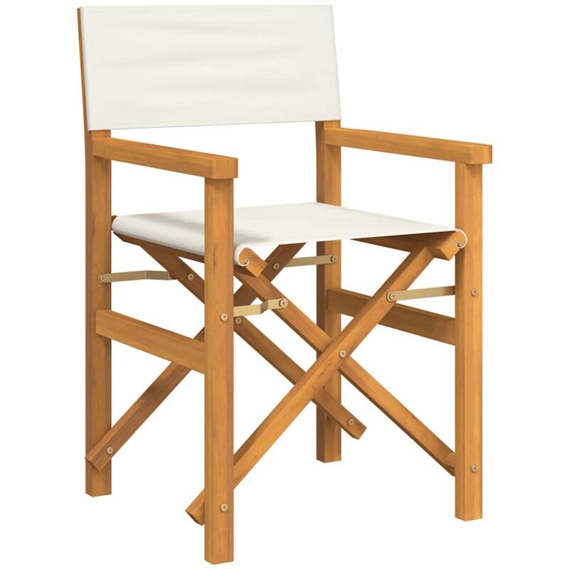 Folding Director's Chair Cream Solid Wood Teak Vidaxl