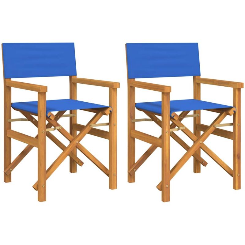 Folding Director's Chairs 2 pcs Blue Solid Wood Teak Vidaxl
