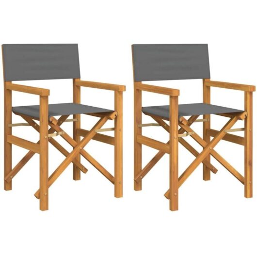 Folding Director's Chairs 2 pcs Grey Solid Wood Teak Vidaxl