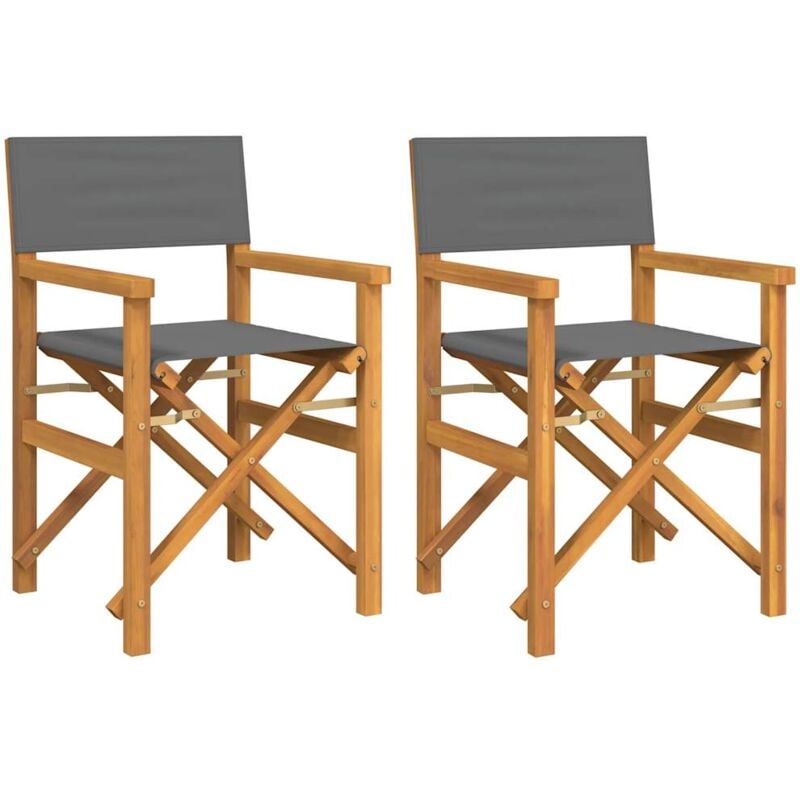 Folding Director's Chairs 2 pcs Grey Solid Wood Teak Vidaxl