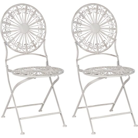 Garden Bistro Chairs Set Foldable Metal Distressed Effect White Scafa