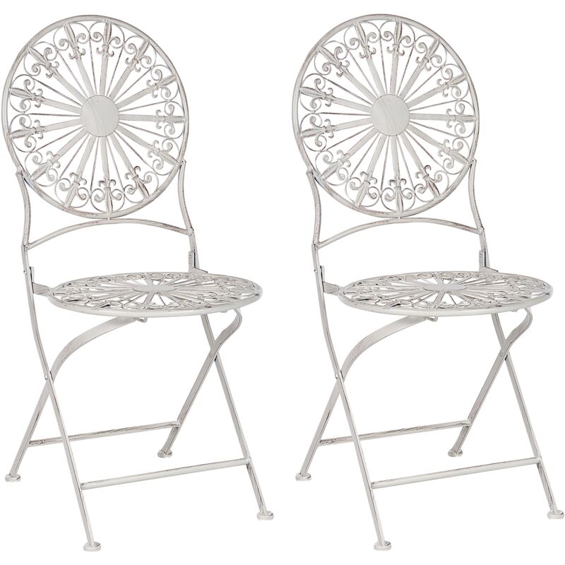 Garden Bistro Chairs Set Foldable Metal Distressed Effect White Scafa