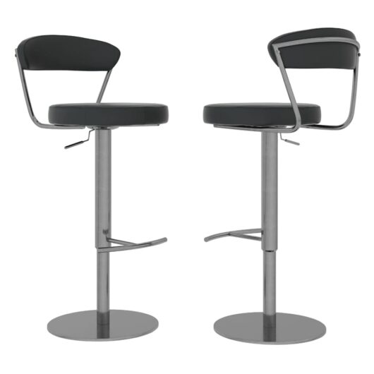 Gilroy Black Faux Leather Bar Chairs With Steel Base In Pair