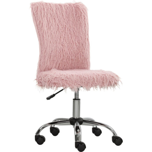 HOMCOM Armless Makeup Vanity Chair, Swivel Computer Chair, Pink