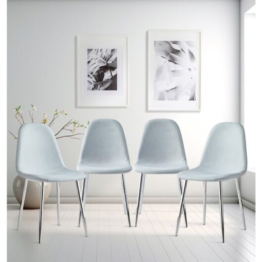 Hallowood Furniture Cullompton Dining Chairs Set of 4 with Silver Legs, Modern and Stylish Solid Back Light Grey Dining Chairs in Fabric Upholstery