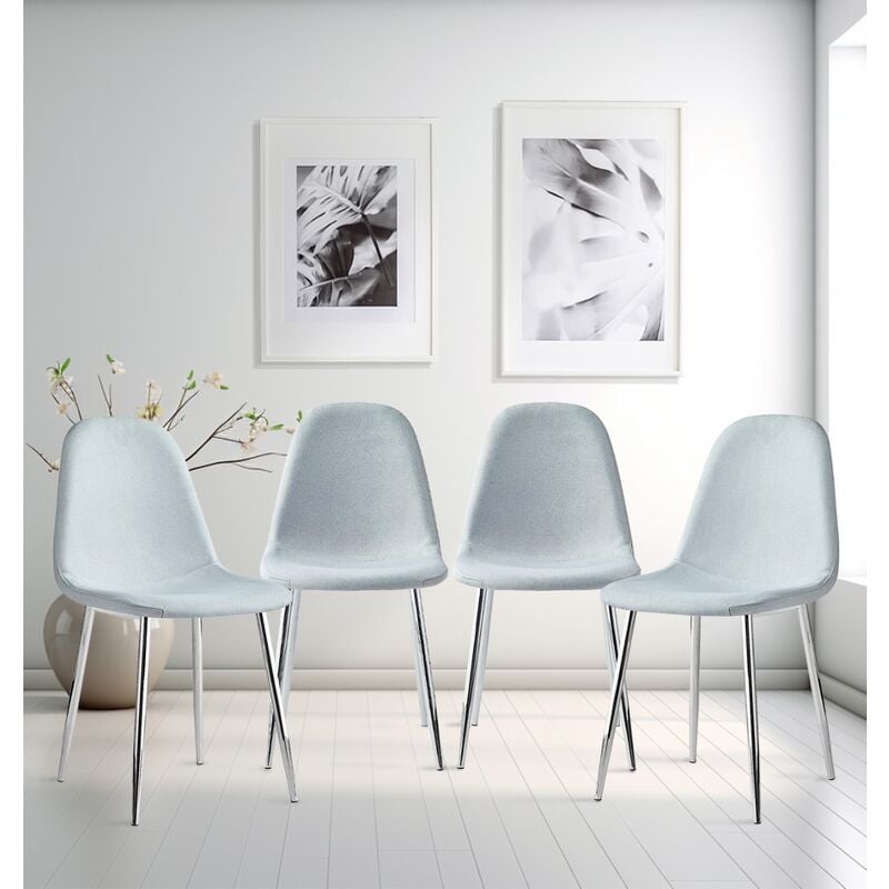 Hallowood Furniture Cullompton Dining Chairs Set of 4 with Silver Legs, Modern and Stylish Solid Back Light Grey Dining Chairs in Fabric Upholstery