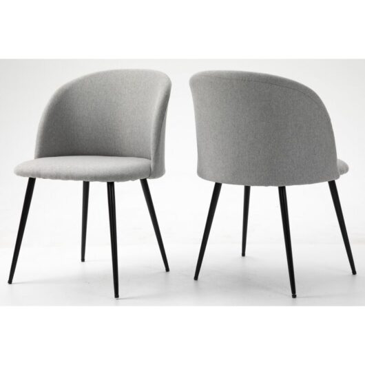 Hallowood Furniture - Dining Chairs Set of 2, Light Grey Fabric Scandinavian Chair with Sturdy Metal Legs in Black Finishing for Dining Room