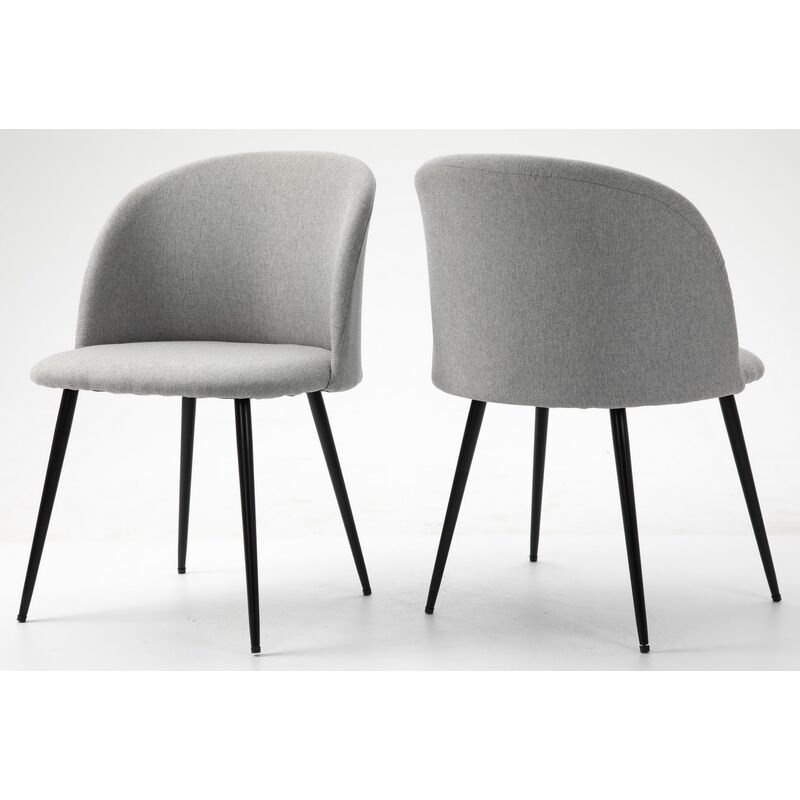 Hallowood Furniture - Dining Chairs Set of 2, Light Grey Fabric Scandinavian Chair with Sturdy Metal Legs in Black Finishing for Dining Room